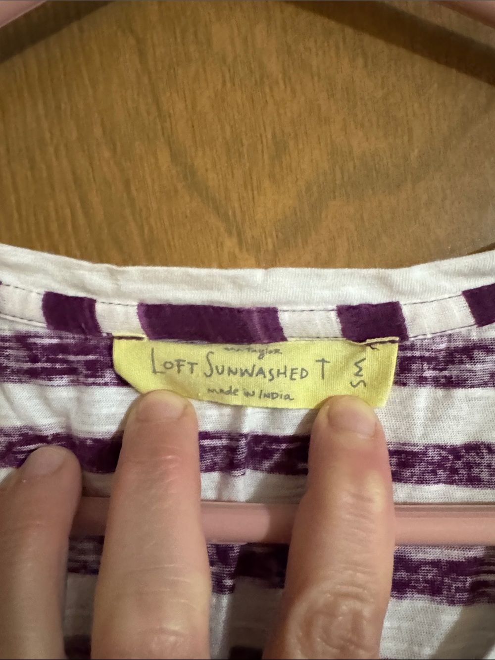 LOFT Purple and White Striped V-Neck Short Sleeve Tee - Picture 2 of 5